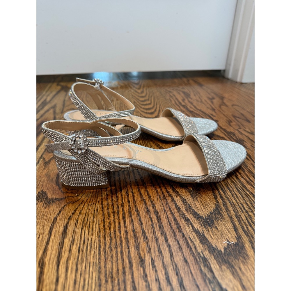 Copper Key Womens Silver Rhinestone Block Heel Sandals Size 8.5M Sparkly Dress